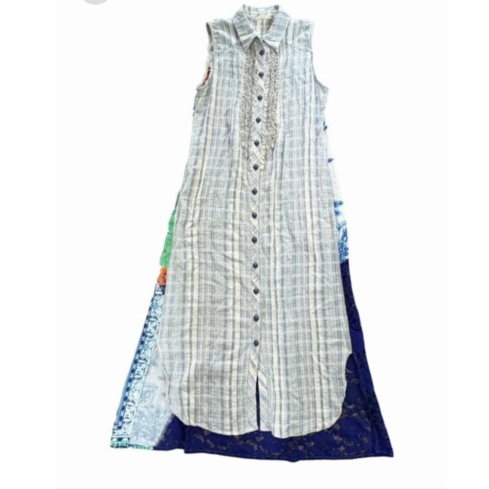 Soft Surroundings Maxi Dress Womens M Blue Striped Floral Lace Patchwork 2BP16